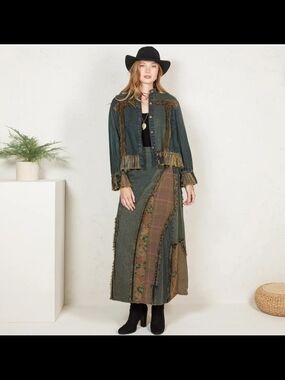 Young Threads Woven Patchwork Jean Jacket Sz S